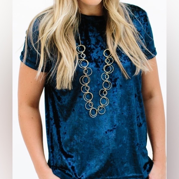 Sign Here Signature Blue Crushed Velvet Crew Neck Short Sleeve Oversized Tee XS - Picture 3 of 11